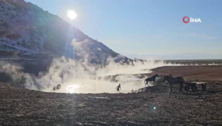 Burası Antartika değil Bitlis! Eksi 15 derecede atlarla kaplıca keyfi 3